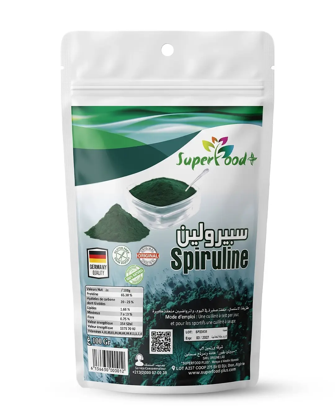Spiruline bio en poudre – Superfood Plus Spiruline bio en poudre riche en protéines et nutriments